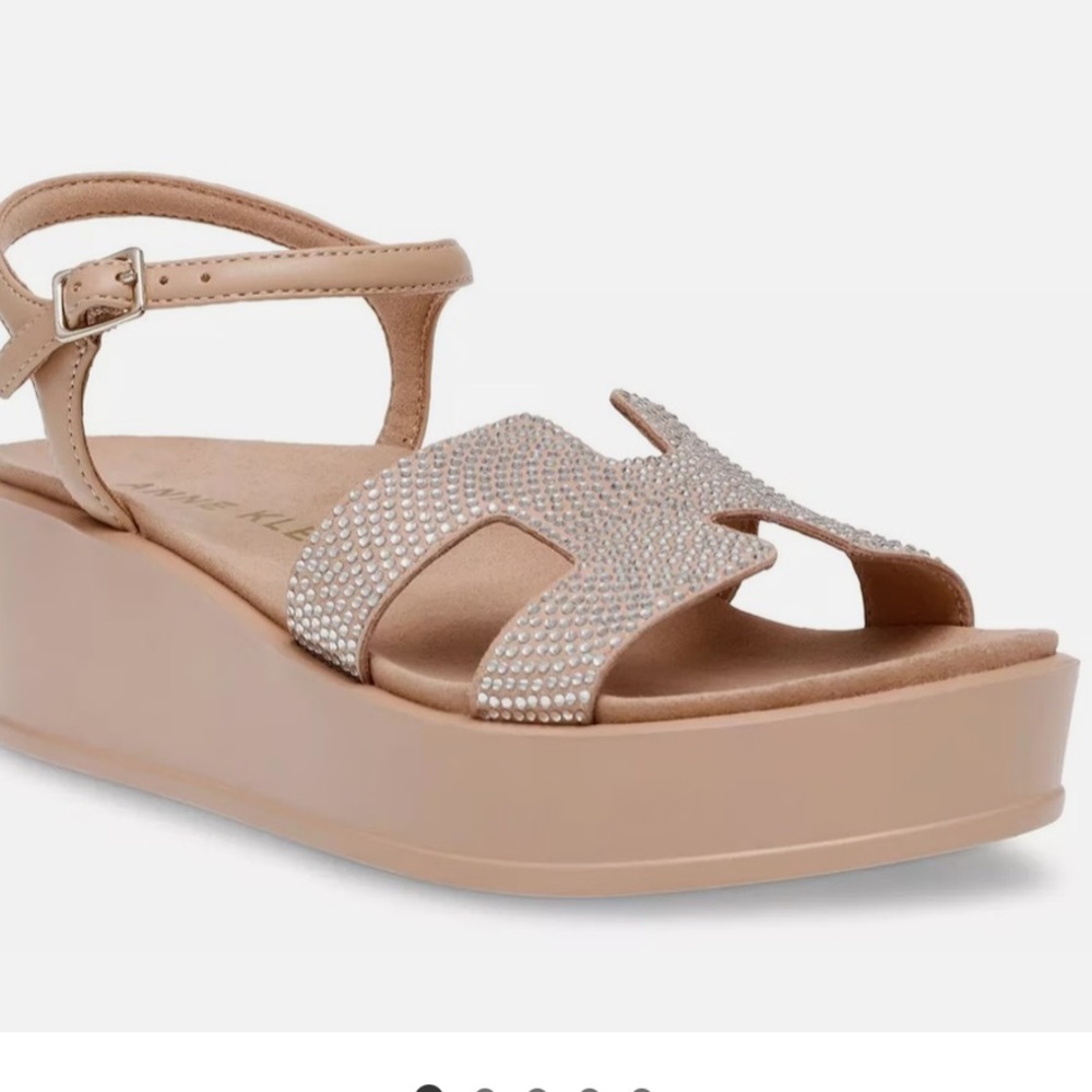 Anne Klein Virginia Wedge Sandal - Beige, size 8